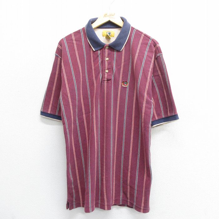 【商品番号】 shp24031532 【商品名】 XL & starf;古着 ダックヘッド 半袖 ポロ シャツ メンズ ワンポイントロゴ 鹿の子 大きいサイズ ロング丈 コットン エンジ他 ス