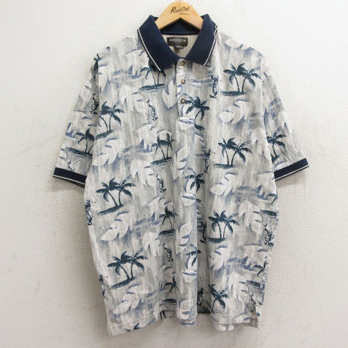【商品番号】 shp24031739 【商品名】 XL & starf;古着 半袖 ポロ シャツ メンズ 00年代 00s ゴルフ ヤシの木 総柄 大きいサイズ コットン グレー系他【spe】