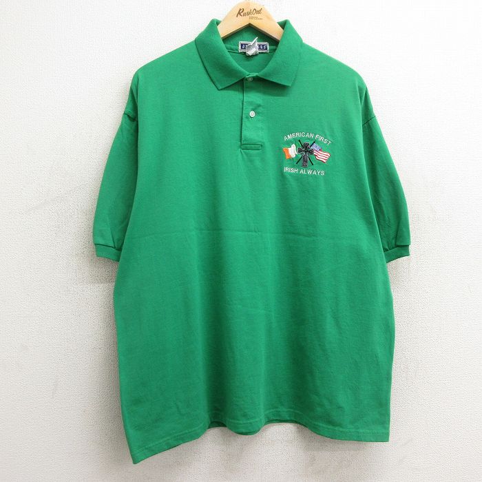 【商品番号】 shp24050381 【商品名】 XL & starf;古着 ジャージーズ 半袖 ポロ シャツ メンズ 星条旗 アイリッシュ 大きいサイズ 緑 【メンズ参考サイズ】 XL 【表