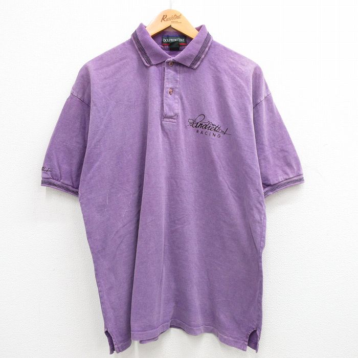 【商品番号】 shp24050969 【商品名】 XL & starf;古着 半袖 ポロ シャツ メンズ 90年代 90s レーシング 大きいサイズ コットン USA製 紫 霜降り 【メンズ参