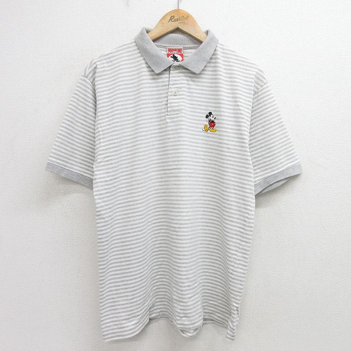 【商品番号】 shp24053325 【商品名】 L & starf;古着 半袖 ポロ シャツ メンズ 00年代 00s ディズニー ミッキー グレー他 ボーダー 【メンズ参考サイズ】 L 【