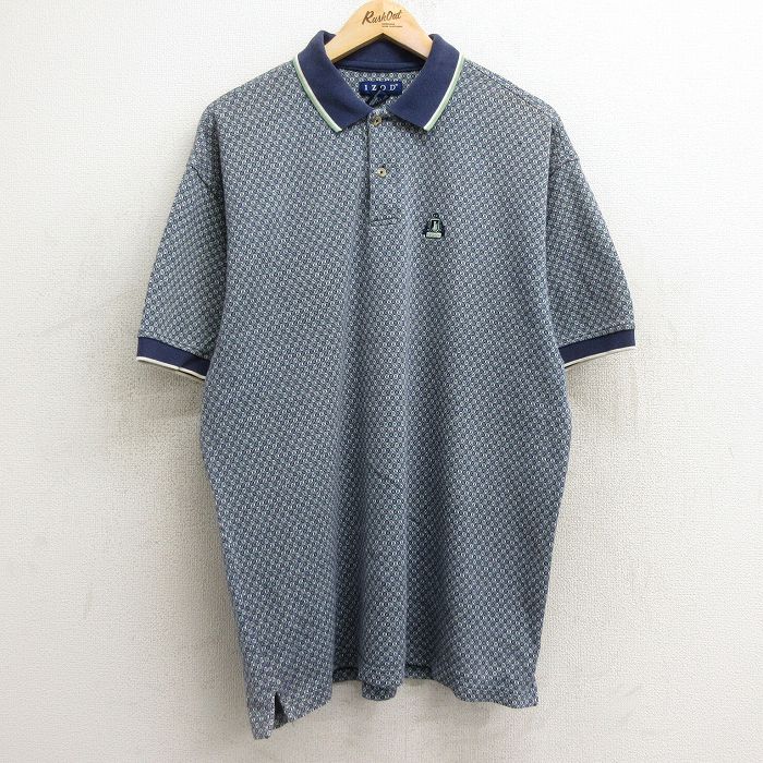 【商品番号】 shp24053400 【商品名】 XL & starf;古着 IZOD 半袖 ポロ シャツ メンズ 00年代 00s ワンポイントロゴ 総柄 コットン 紺他 【メンズ参考サイズ