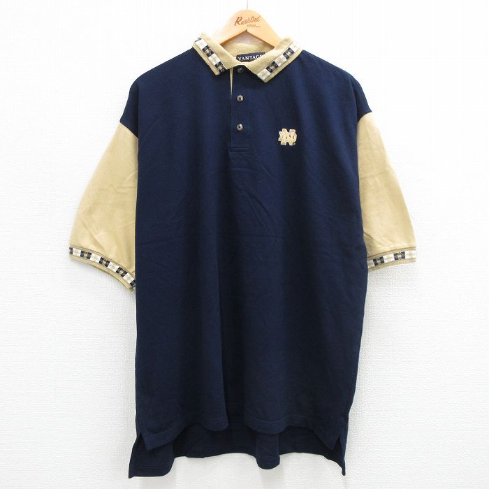 【商品番号】 shp24072658 【商品名】 XL & starf;古着 半袖 ポロ シャツ メンズ 90年代 90s ノートルダム 鹿の子 大きいサイズ ツートンカラー コットン USA