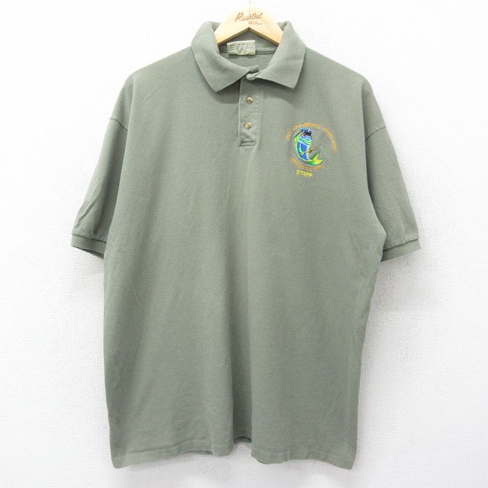 【商品番号】 shp24072968 【商品名】 XL & starf;古着 半袖 ポロ シャツ メンズ 00年代 00s 魚 スタッフ 鹿の子 大きいサイズ コットン 緑系 【メンズ参考サイ