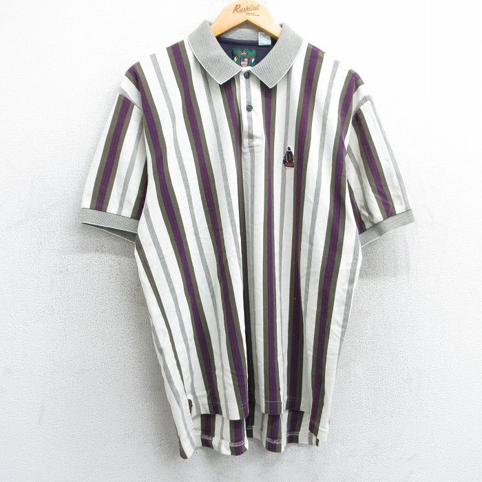 【商品番号】 shp25031123 【商品名】 XL & starf;古着 IZOD 半袖 ポロ シャツ メンズ 90年代 90s ワンポイントロゴ コットン 鹿の子 白他 ストライプ 【メ