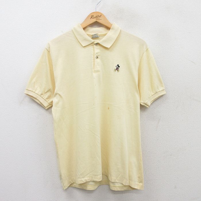 【商品番号】 shp25041218 【商品名】 L & starf;古着 半袖 ポロ シャツ メンズ 80年代 80s ディズニー ミッキー USA製 薄黄【spe】 【メンズ参考サイズ】 