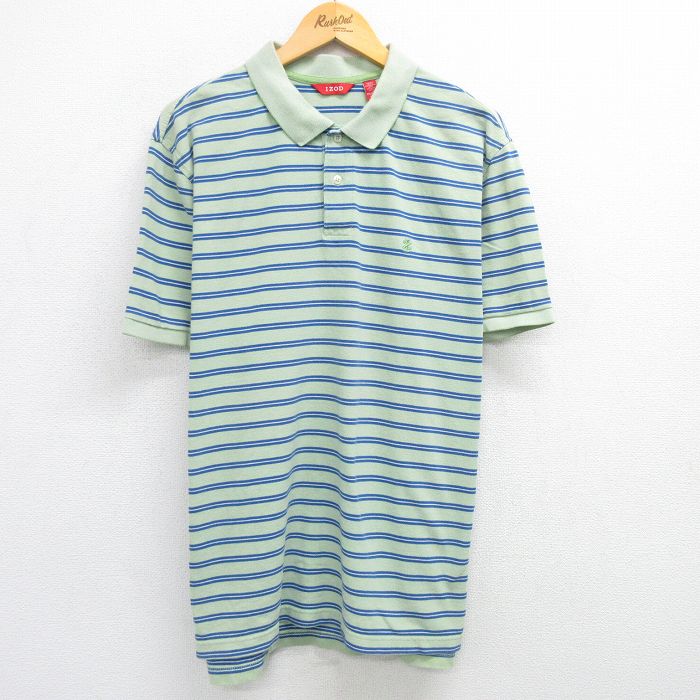 【商品番号】 shp25043570 【商品名】 XL & starf;古着 IZOD 半袖 ポロ シャツ メンズ ワンポイントロゴ 鹿の子 大きいサイズ コットン 薄緑他 ボーダー 【メンズ