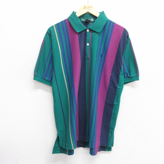 【商品番号】 shp25043772 【商品名】 XL & starf;古着 半袖 ポロ シャツ メンズ 90年代 90s 緑他 ストライプ 【メンズ参考サイズ】 XL 【表記サイズ】 L 【