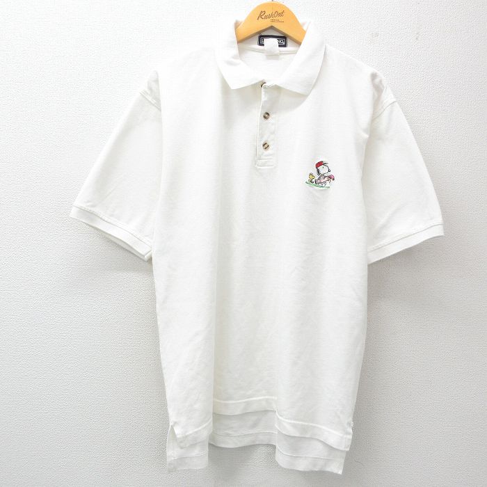 【商品番号】 shp25043972 【商品名】 L & starf;古着 半袖 ポロ シャツ メンズ 00年代 00s ピーナッツ スヌーピー 鹿の子 白【spe】 【メンズ参考サイズ】 L