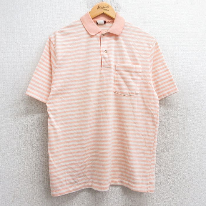 【商品番号】 shp25050326 【商品名】 L & starf;古着 半袖 ポロ シャツ メンズ 80年代 80s USA製 薄ピンク系他 ボーダー 【メンズ参考サイズ】 L 【表記サイ