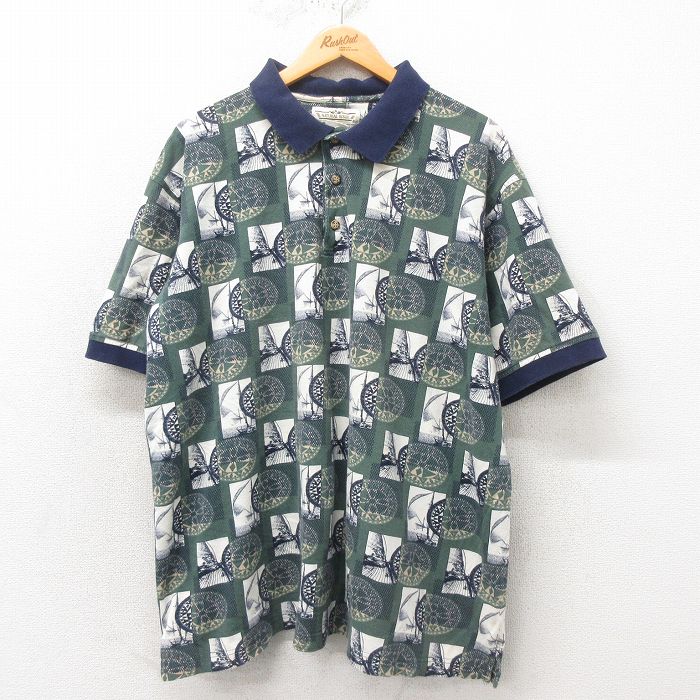 【商品番号】 shp25050881 【商品名】 XL & starf;古着 半袖 ポロ シャツ メンズ 00年代 00s 総柄 鹿の子 大きいサイズ コットン 緑 【メンズ参考サイズ】 XL
