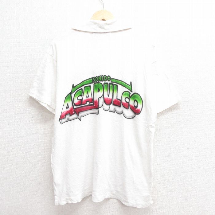 【商品番号】 shp25053452 【商品名】 XL & starf;古着 半袖 ポロ シャツ メンズ ACAPULCO エアブラシ コットン 開襟 オープンカラー 白 【メンズ参考サイズ】