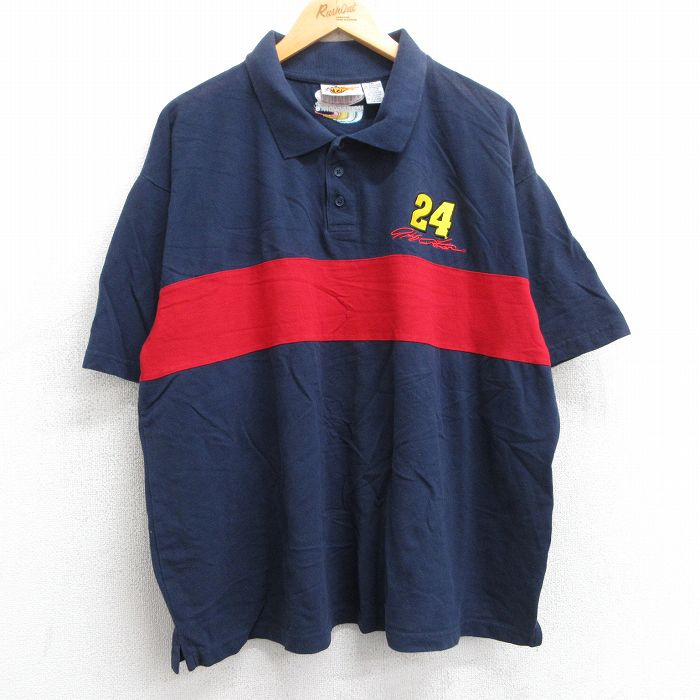 【商品番号】 shp25053839 【商品名】 XL & starf;古着 半袖 ポロ シャツ メンズ 90年代 90s 24 ツートンカラー 鹿の子 大きいサイズ コットン 紺他 【メンズ