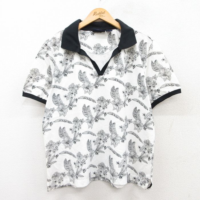 【商品番号】 shp25054104 【商品名】 XL & starf;古着 半袖 ポロ シャツ メンズ 00年代 00s ハイビスカス 花 総柄 鹿の子 開襟 オープンカラー 白他 【メンズ