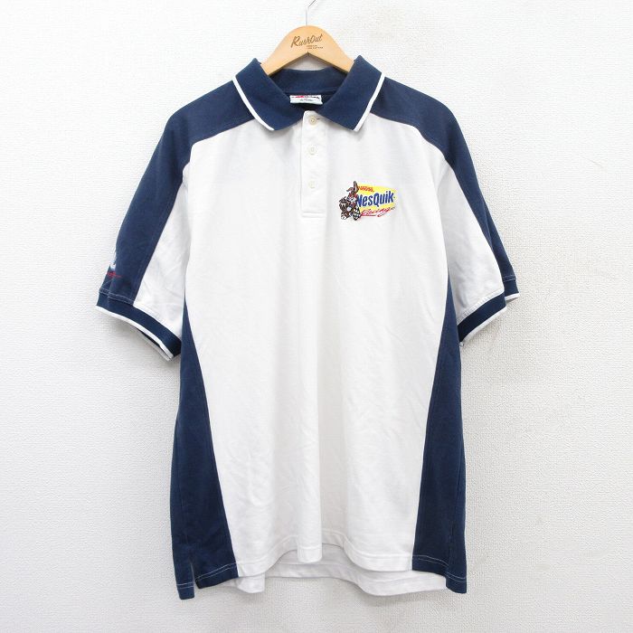 【商品番号】 shp25060982 【商品名】 XL & starf;古着 半袖 ポロ シャツ メンズ ネスレ ネスクイック レーシング 鹿の子 大きいサイズ 白他【spe】 【メンズ参考サ