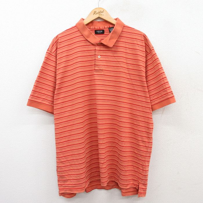 【商品番号】 shp25061557 【商品名】 XL & starf;古着 IZOD 半袖 ポロ シャツ メンズ ゴルフ 大きいサイズ オレンジ他 ボーダー 【メンズ参考サイズ】 XL 【表