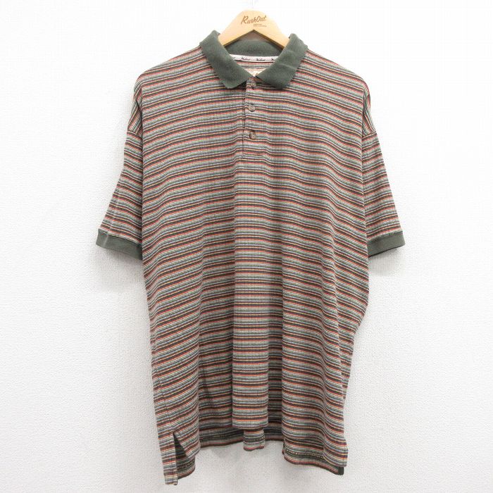 【商品番号】 shp25062690 【商品名】 XL & starf;古着 ウールリッチ 半袖 ポロ シャツ メンズ 00年代 00s 大きいサイズ コットン 緑他 ボーダー【spe】 【メ