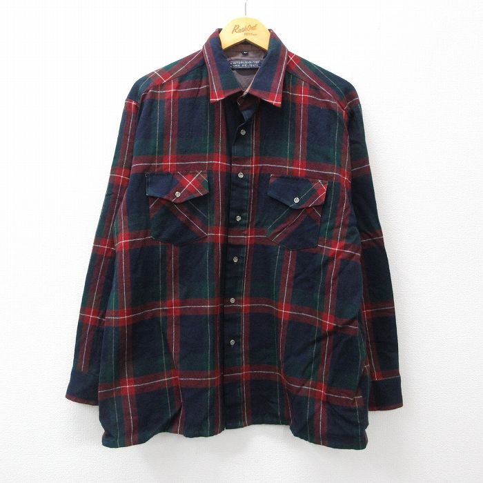 【商品番号】 shr23083825 【商品名】 XL & starf;古着 バンヒューセン 長袖 シャツ メンズ 90年代 90s 紺他 【メンズ参考サイズ】 XL 【表記サイズ】 L 【実