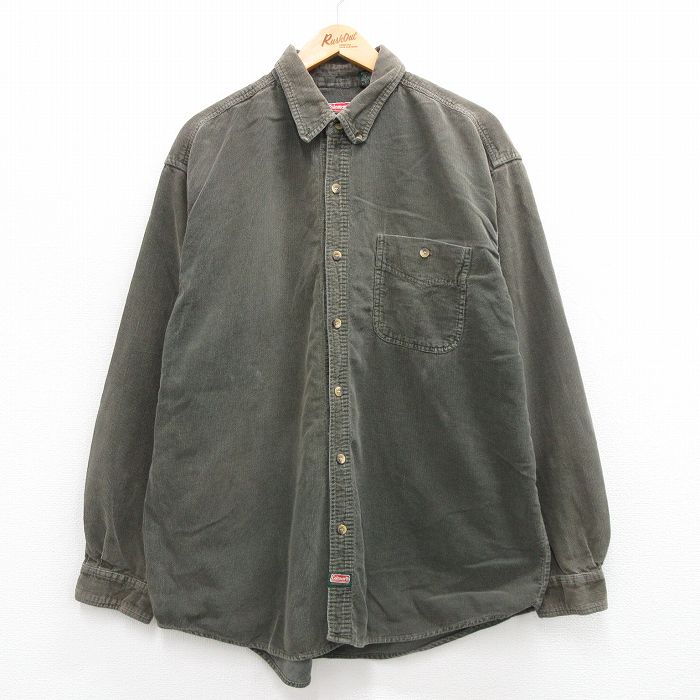 【商品番号】 shr24010671 【商品名】 XL & starf;古着 コールマン 長袖 シャツ メンズ コーデュロイ 大きいサイズ コットン ボタンダウン 濃グレー系 【メンズ参考サイ