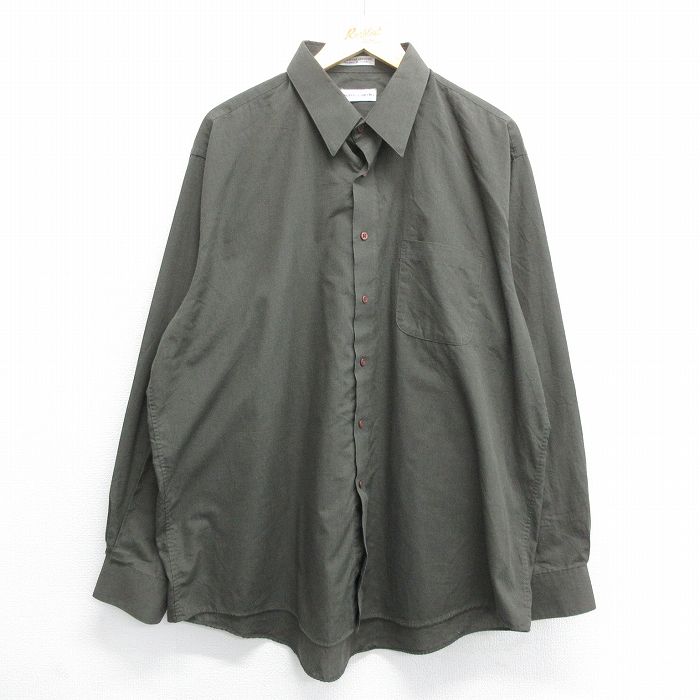 【商品番号】 shr24010794 【商品名】 XL & starf;古着 ピエールカルダン 長袖 ブランド シャツ メンズ 90年代 90s ロング丈 大きいサイズ 濃緑系 【メンズ参考サ
