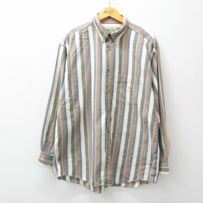 【商品番号】 shr24011161 【商品名】 XL & starf;古着 長袖 シャツ メンズ 00年代 00s コットン ボタンダウン 緑他 ストライプ 【メンズ参考サイズ】 XL 【表
