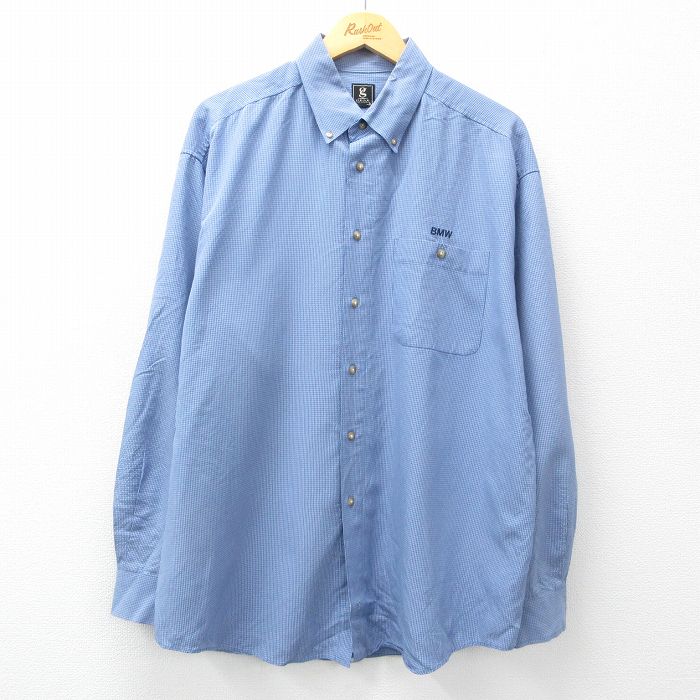 【商品番号】 shr24011829 【商品名】 XL & starf;古着 長袖 シャツ メンズ BMW 大きいサイズ ロング丈 薄紺他 チェック 【メンズ参考サイズ】 XL 【表記サイズ】