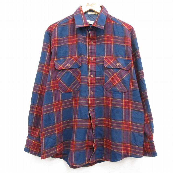 【商品番号】 shr24012468 【商品名】 L & starf;古着 セントジョンズベイ 長袖 シャツ メンズ 90年代 90s 紺他 チェック 【メンズ参考サイズ】 L 【表記サイズ】