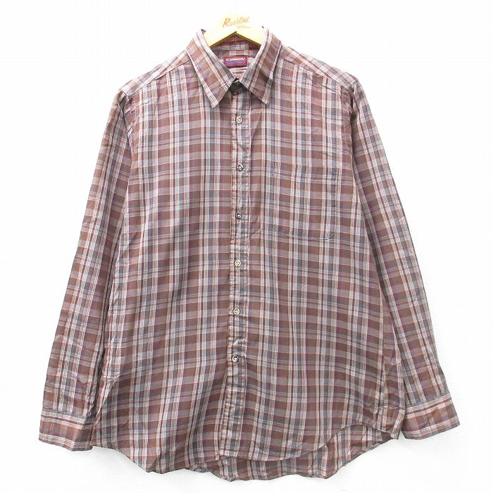 【商品番号】 shr24012878 【商品名】 M & starf;古着 長袖 シャツ メンズ 90年代 90s 茶他 チェック 【メンズ参考サイズ】 M 【表記サイズ】 L 16-16.5