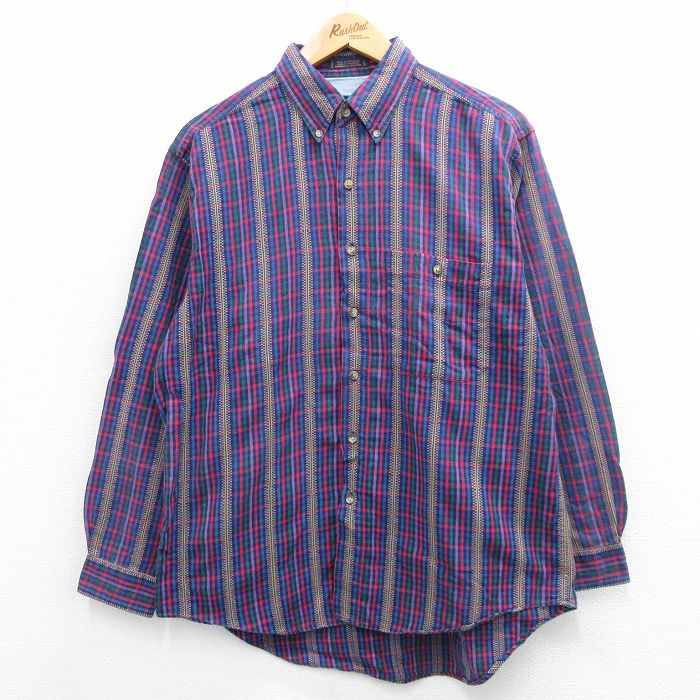 【商品番号】 shr24020222 【商品名】 L & starf;古着 長袖 シャツ メンズ 00年代 00s コットン ボタンダウン 紺他 チェック 【メンズ参考サイズ】 L 【表記サイ