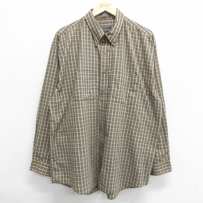 【商品番号】 shr24021695 【商品名】 XL & starf;古着 バンヒューセン 長袖 シャツ メンズ 大きいサイズ ボタンダウン 紺他 チェック 【メンズ参考サイズ】 XL 【表