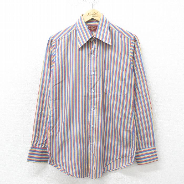 【商品番号】 shr24081270 【商品名】 S & starf;古着 バンヒューセン 長袖 シャツ メンズ 70年代 70s 紺 ストライプ 【メンズ参考サイズ】 S 【表記サイズ】 な