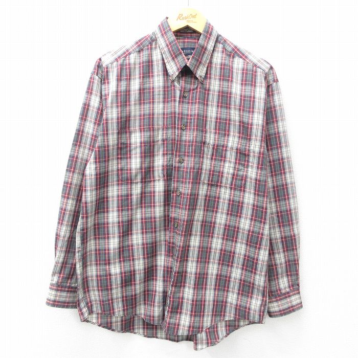 【商品番号】 shr25011362 【商品名】 L & starf;古着 バンヒューセン 長袖 シャツ メンズ ボタンダウン エンジ他 チェック 【メンズ参考サイズ】 L 【表記サイズ】 M