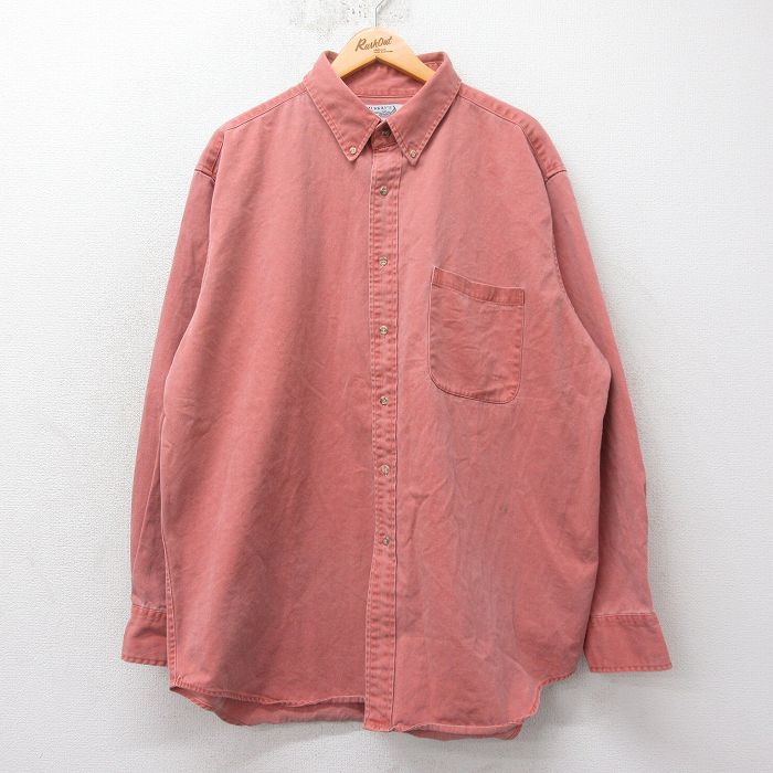 【商品番号】 shr25012385 【商品名】 XL & starf;古着 長袖 シャツ メンズ 90年代 90s 大きいサイズ ロング丈 コットン ボタンダウン ピンク系 【メンズ参考サイ