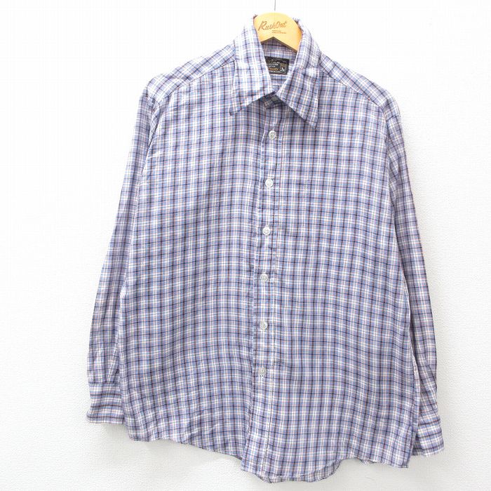 【商品番号】 shr25013204 【商品名】 XL & starf;古着 JCペニー 長袖 シャツ メンズ 70年代 70s 紺他 チェック 【メンズ参考サイズ】 XL 【表記サイズ】 L