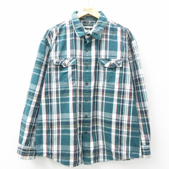 【商品番号】 shr25020496 【商品名】 XL & starf;古着 G.H.BASS 長袖 シャツ メンズ 大きいサイズ コットン 緑他 チェック 【メンズ参考サイズ】 XL 【表記