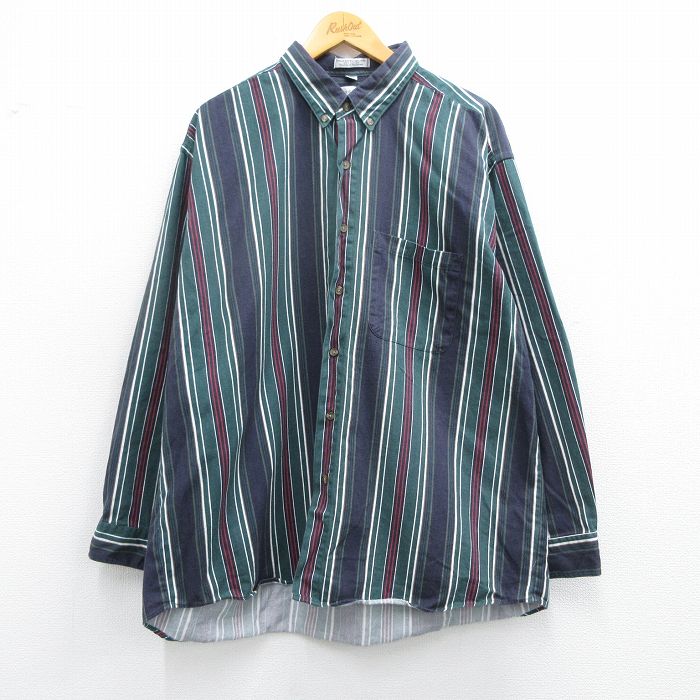 【商品番号】 shr25020862 【商品名】 XL & starf;古着 長袖 シャツ メンズ 00年代 00s 大きいサイズ コットン ボタンダウン 紺他 ストライプ 【メンズ参考サイズ
