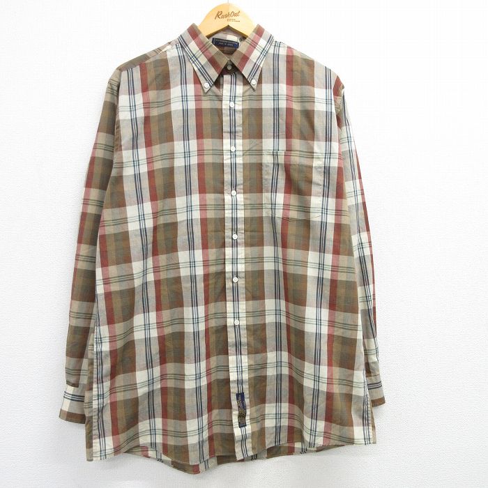 【商品番号】 shr25021074 【商品名】 XL & starf;古着 長袖 シャツ メンズ 00年代 00s 大きいサイズ ロング丈 ボタンダウン ベージュ他 チェック 【メンズ参考サ