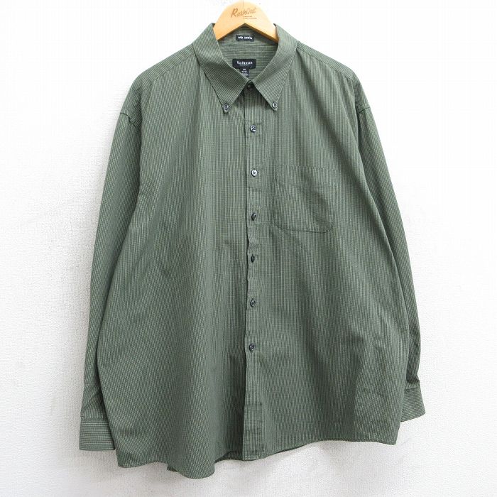 【商品番号】 shr25022176 【商品名】 XL & starf;古着 バンヒューセン 長袖 シャツ メンズ 大きいサイズ ボタンダウン 緑他 チェック 【メンズ参考サイズ】 XL 【表