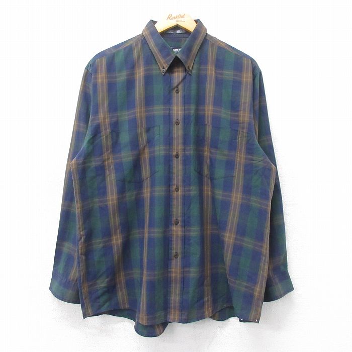 【商品番号】 shr25022464 【商品名】 XL & starf;古着 バンヒューセン 長袖 シャツ メンズ 90年代 90s ボタンダウン 紺他 チェック 【メンズ参考サイズ】 XL 