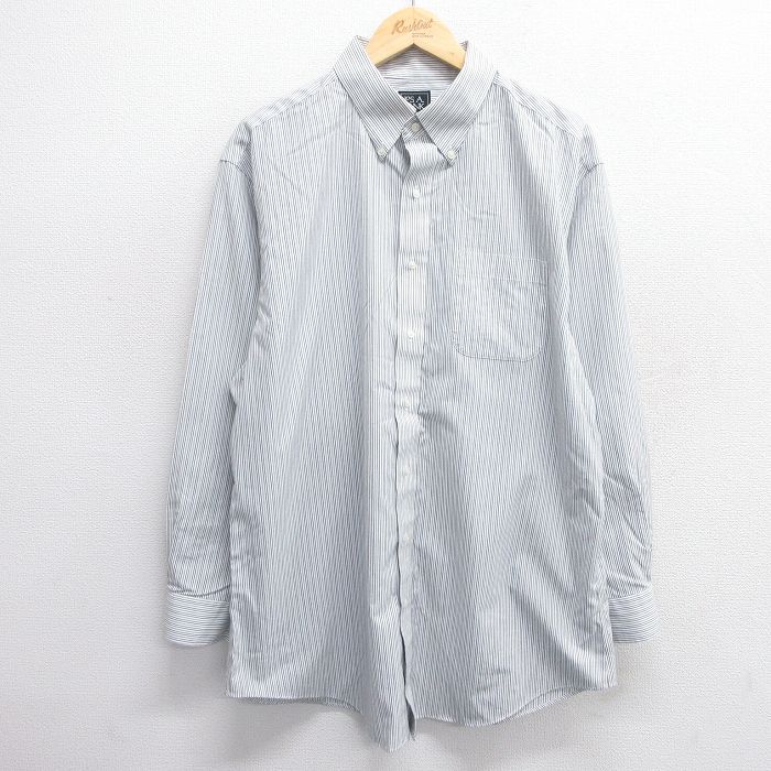 【商品番号】 shr25040400 【商品名】 L & starf;古着 JOS A BANK 長袖 シャツ メンズ ロング丈 コットン 白他 ストライプ 【メンズ参考サイズ】 L 【表記サ