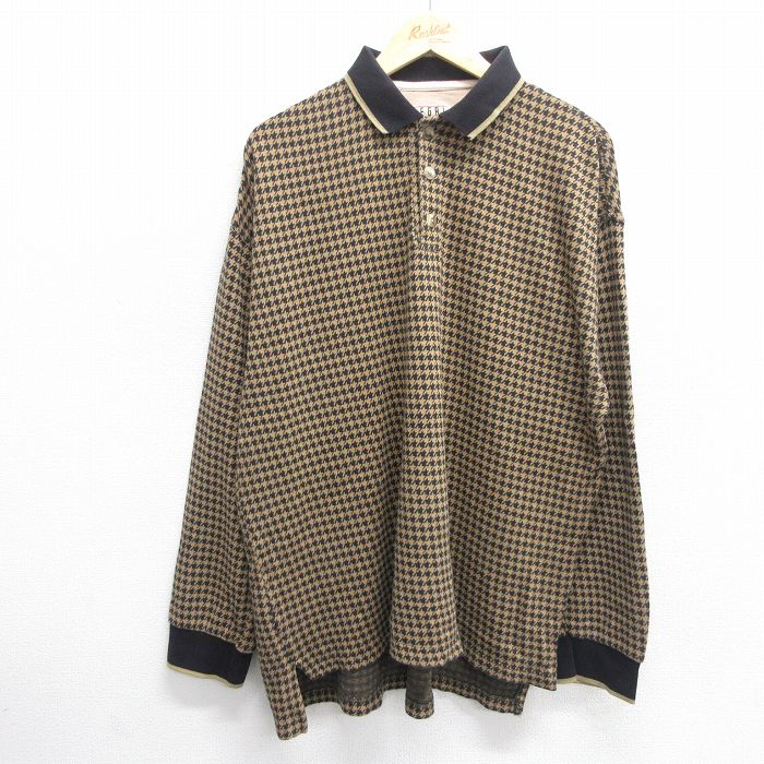 【商品番号】 shr25050680 【商品名】 XL & starf;古着 長袖 ポロ シャツ メンズ 00年代 00s 千鳥格子 大きいサイズ コットン 黒他 【メンズ参考サイズ】 XL 