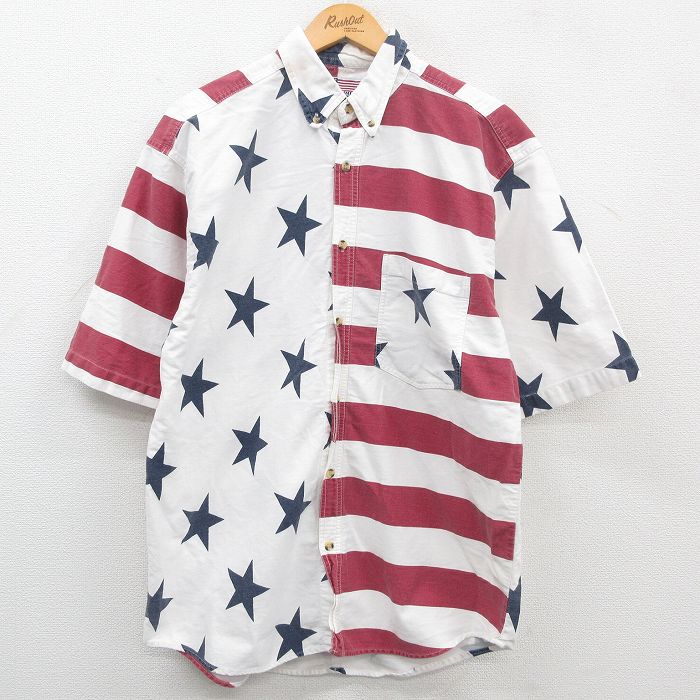 【商品番号】 shrs23052920 【商品名】 XL & starf;古着 半袖 シャツ メンズ 90年代 90s 星 コットン ボタンダウン 白他 【メンズ参考サイズ】 XL 【表記サイ