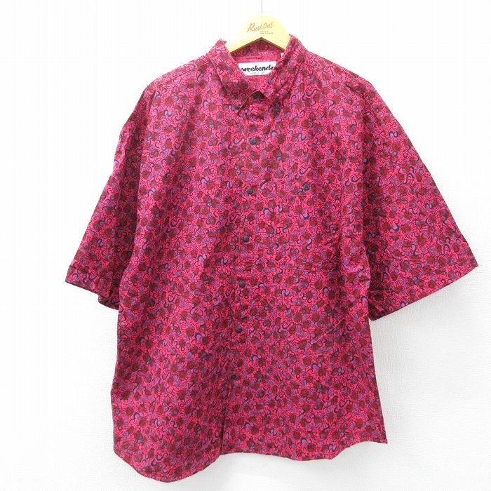 【商品番号】 shrs24023467 【商品名】 XL & starf;古着 半袖 シャツ メンズ 00年代 00s 総柄 ロング丈 コットン ボタンダウン ピンク 【メンズ参考サイズ】 X