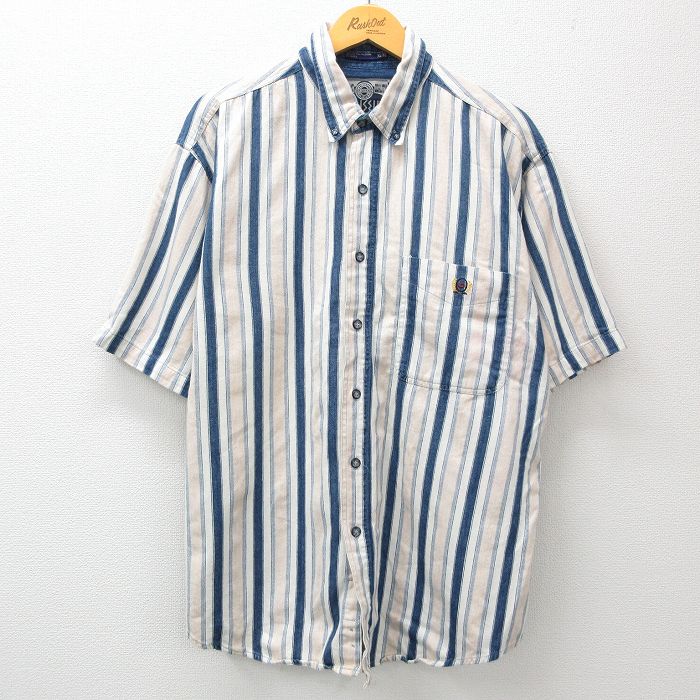 【商品番号】 shrs24040337 【商品名】 XL & starf;古着 半袖 シャツ メンズ 00年代 00s コットン ボタンダウン 白他 ストライプ 【メンズ参考サイズ】 XL 【