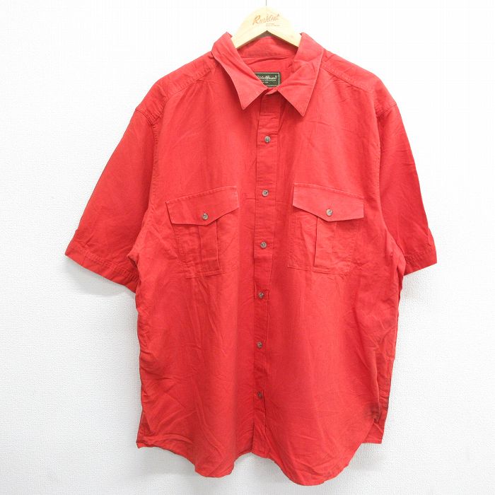 【商品番号】 shrs24041037 【商品名】 XL & starf;古着 エディーバウアー 半袖 シャツ メンズ 大きいサイズ リネン オレンジ 【メンズ参考サイズ】 XL 【表記サイズ