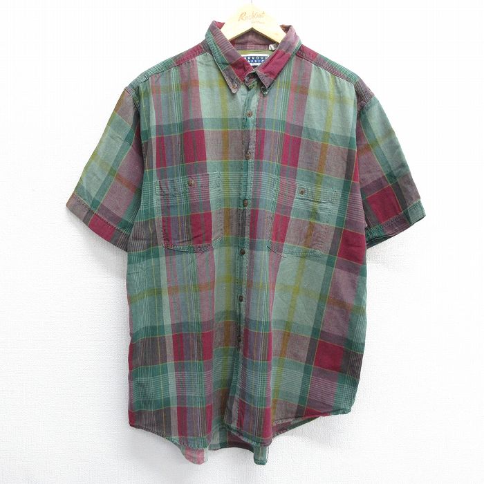 【商品番号】 shrs24043160 【商品名】 XL & starf;古着 半袖 シャツ メンズ 00年代 00s コットン ボタンダウン 緑他 チェック 【メンズ参考サイズ】 XL 【表