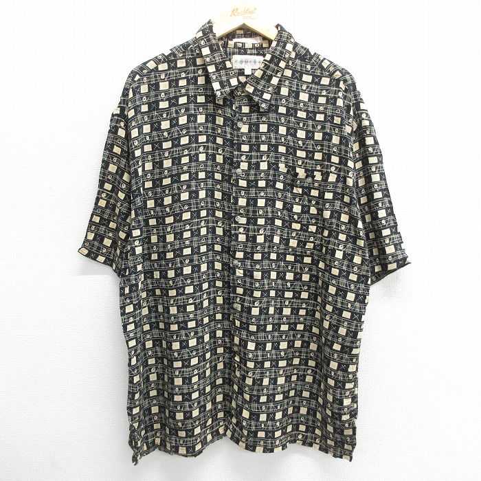 【商品番号】 shrs24053015 【商品名】 XL & starf;古着 半袖 シャツ メンズ 00年代 00s 大きいサイズ レーヨン 黒他【spe】 【メンズ参考サイズ】 XL 【表