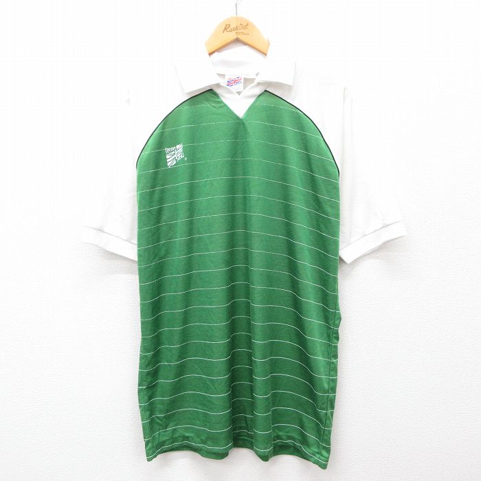 【商品番号】 shrs24060220 【商品名】 L & starf;古着 半袖 サッカー シャツ メンズ 90年代 90s ユニオンジャック ラグラン 緑他 【メンズ参考サイズ】 L 【表