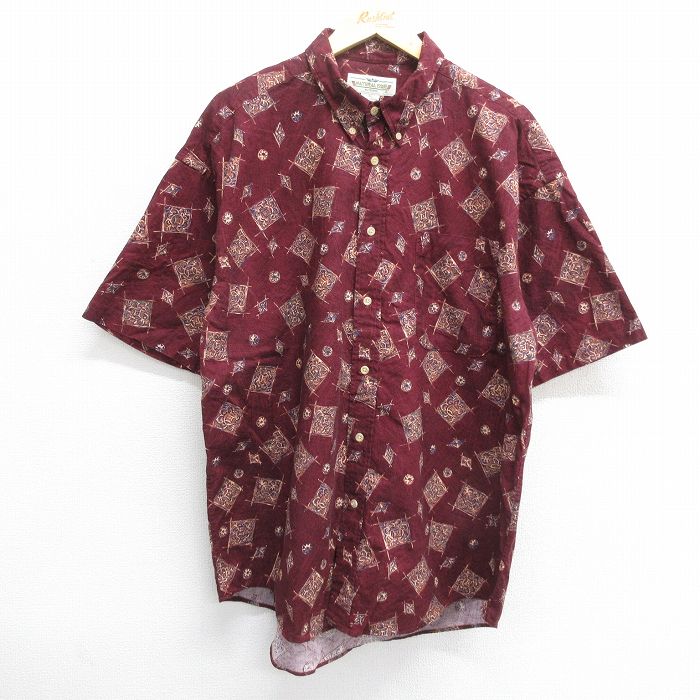 【商品番号】 shrs24061095 【商品名】 XL & starf;古着 半袖 シャツ メンズ 90年代 90s 総柄 コットン ボタンダウン エンジ 【メンズ参考サイズ】 XL 【表記