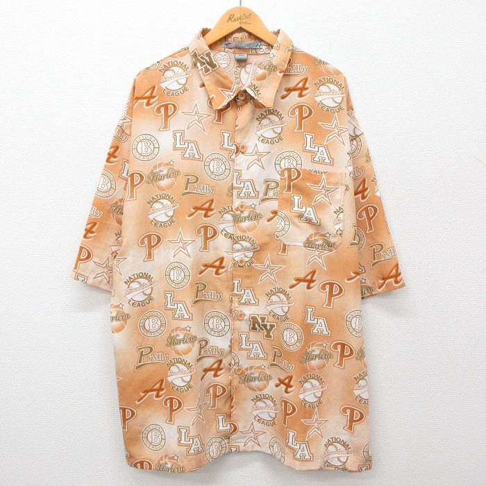 【商品番号】 shrs24063018 【商品名】 XL & starf;古着 半袖 シャツ メンズ バスケットボール 野球ボール 大きいサイズ ロング丈 茶系他【spe】 【メンズ参考サイズ